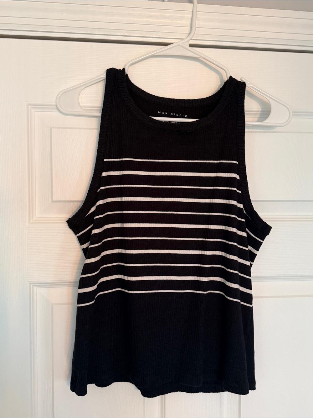 Max Studio Black Ribbed Crewneck Tank